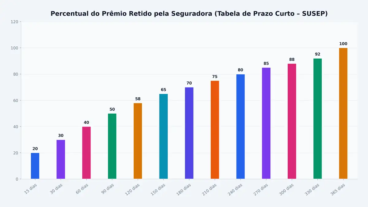 Percentual do Prêmio Retido pela Seguradora (Tabela de Prazo Curto – SUSEP)