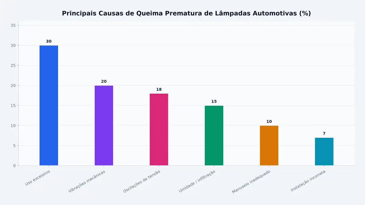 Principais Causas de Queima Prematura de Lâmpadas Automotivas (%)