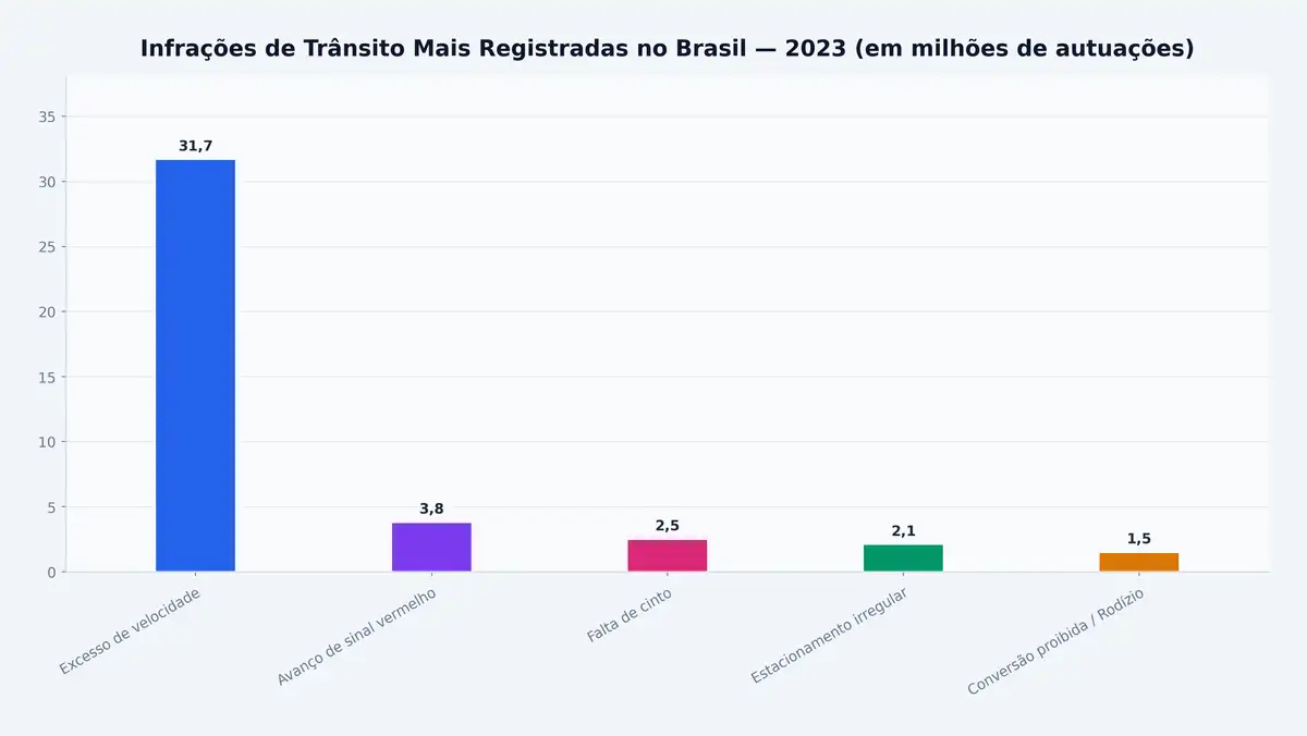 Infrações de Trânsito Mais Registradas no Brasil — 2023 (em milhões de autuações)